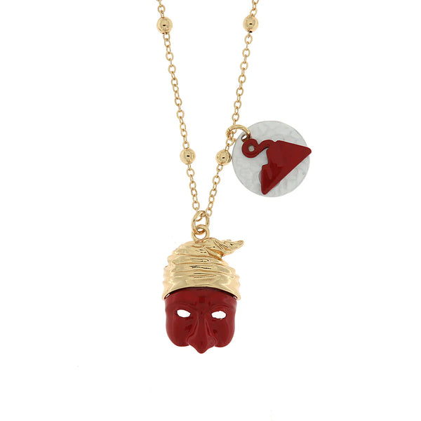 AMO NAPOLI - Collana in Metallo con Pulcinella e pendente a forma di Vesuvio
