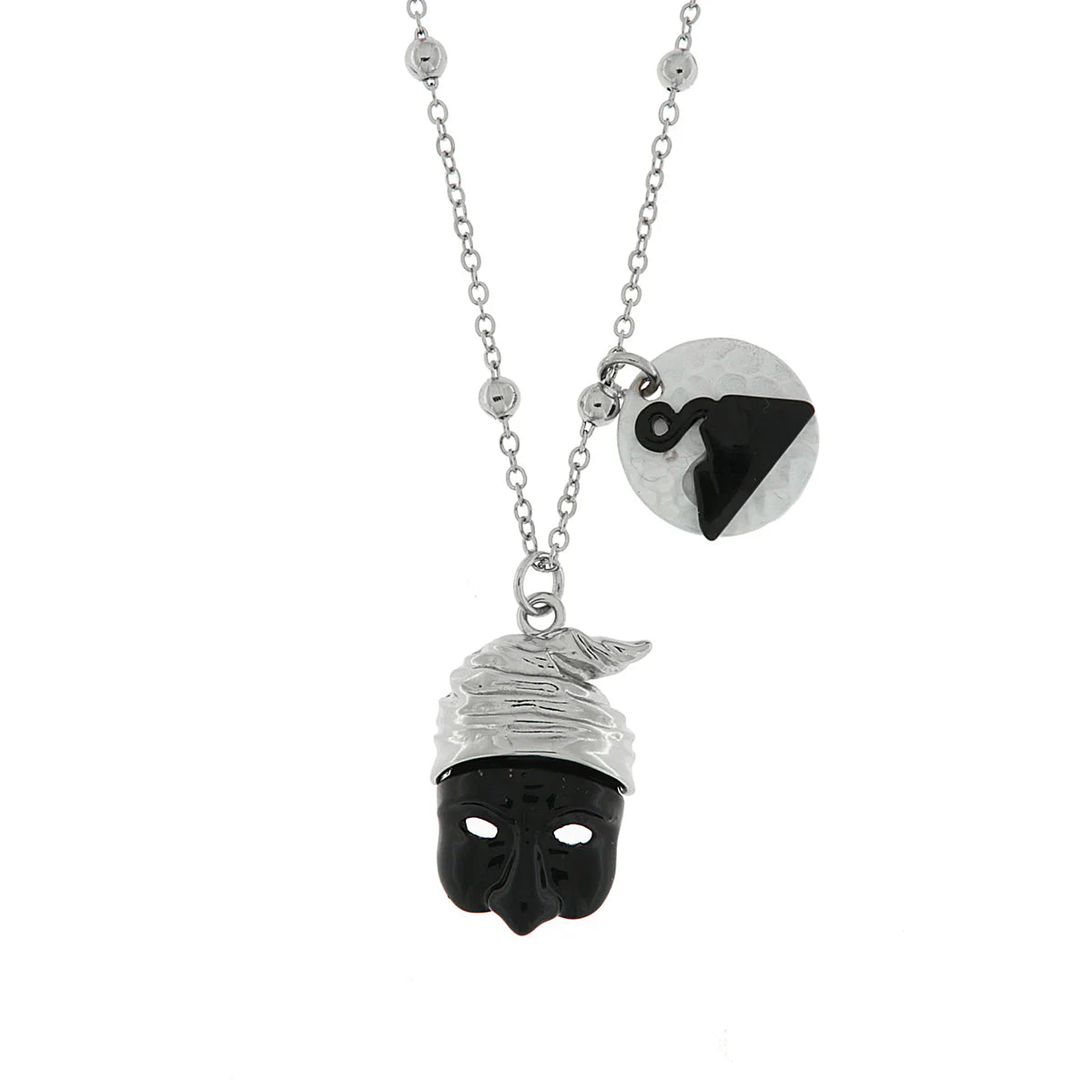 AMO NAPOLI - Collana in Metallo con Pulcinella e pendente a forma di Vesuvio