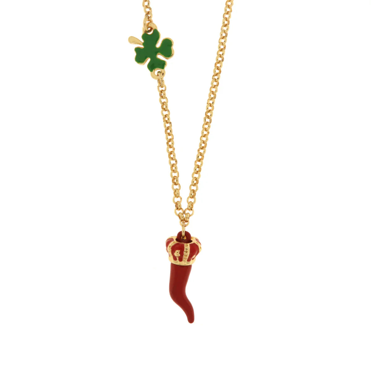 AMO NAPOLI - Collana in Metallo con cornetto portafortuna impreziosito da smalto rosso