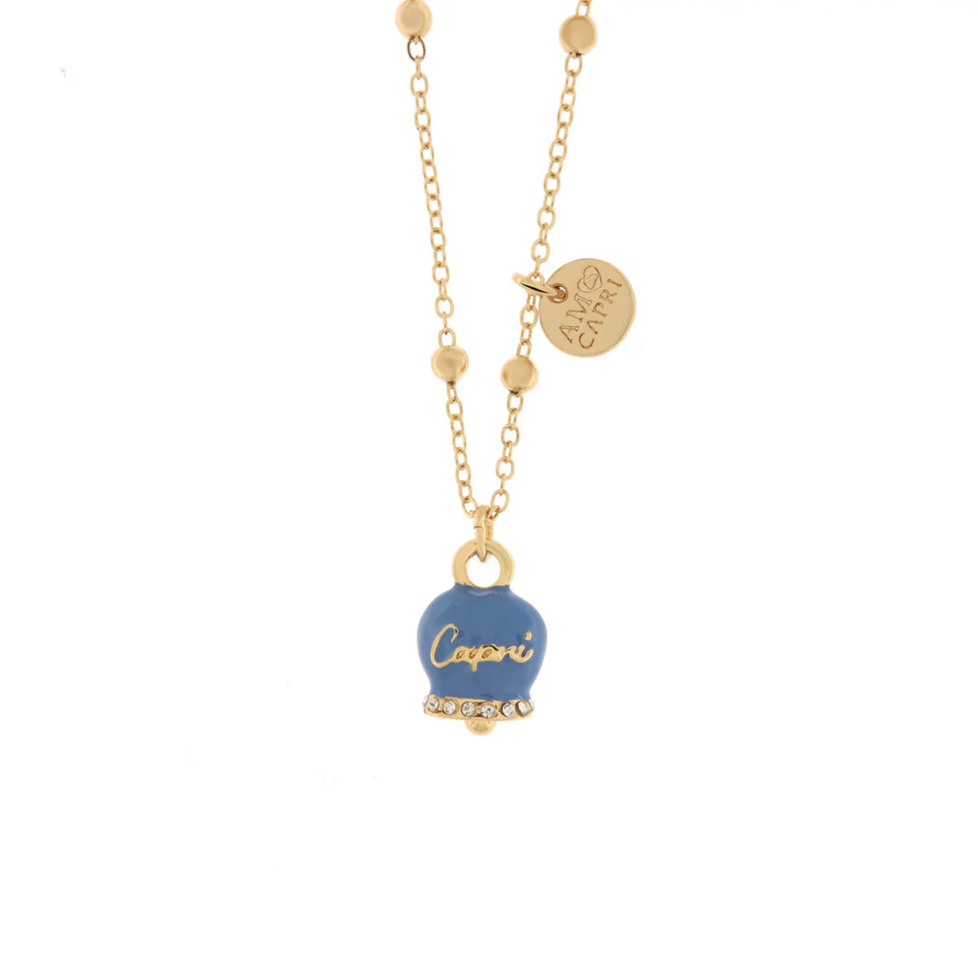 AMO CAPRI - Collana in Metallo con campanella smaltata blu cobalto