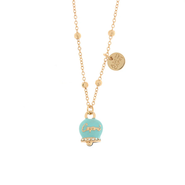 AMO CAPRI - Collana in Metallo con campanella smaltata azzurra