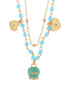 Amo Capri - Collana in Metallo con campana smaltata turchese e cuoricini pendenti