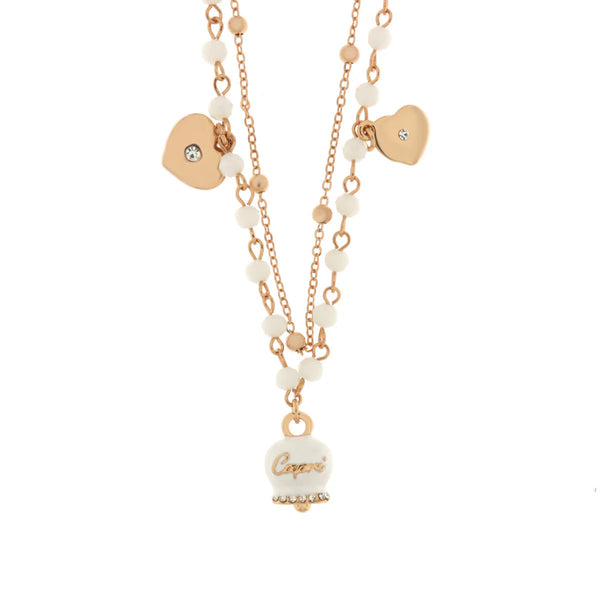AMO CAPRI - Collana in Metallo multifilo con pietre bianche e campanella Capri bianca