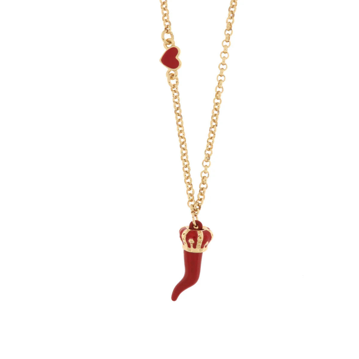 AMO NAPOLI - Collana in Metallo con corno rosso e corona