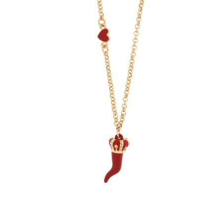AMO NAPOLI - Collana in Metallo con corno rosso e corona