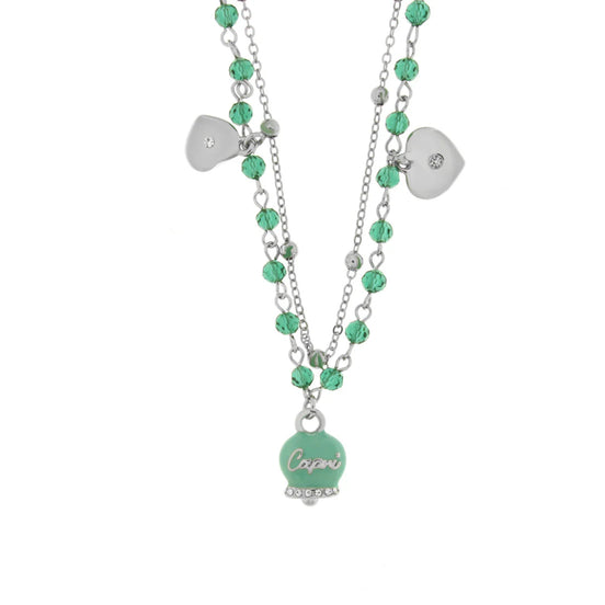 AMO CAPRI - Collana in Metallo multifilo con campanella e pietre verde marino