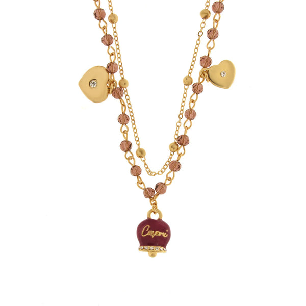 AMO CAPRI - Collana in Metallo multifilo con campanella e pietre viola