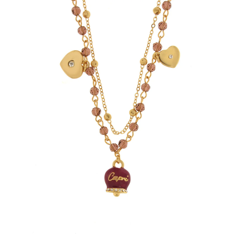 AMO CAPRI - Collana in Metallo multifilo con campanella e pietre viola