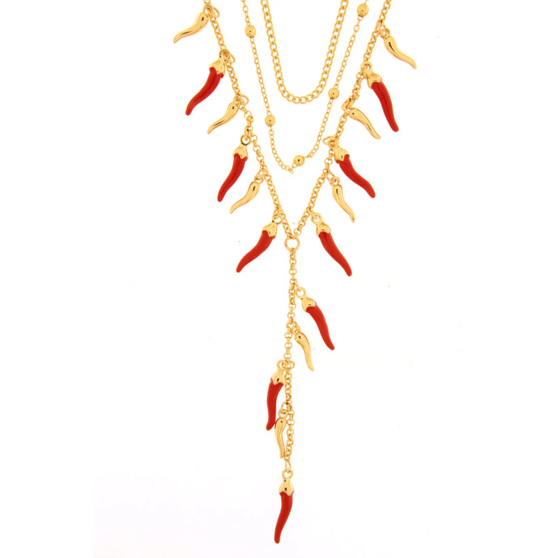 AMO NAPOLI - Collana in Metallo pendenti cornetti rossi