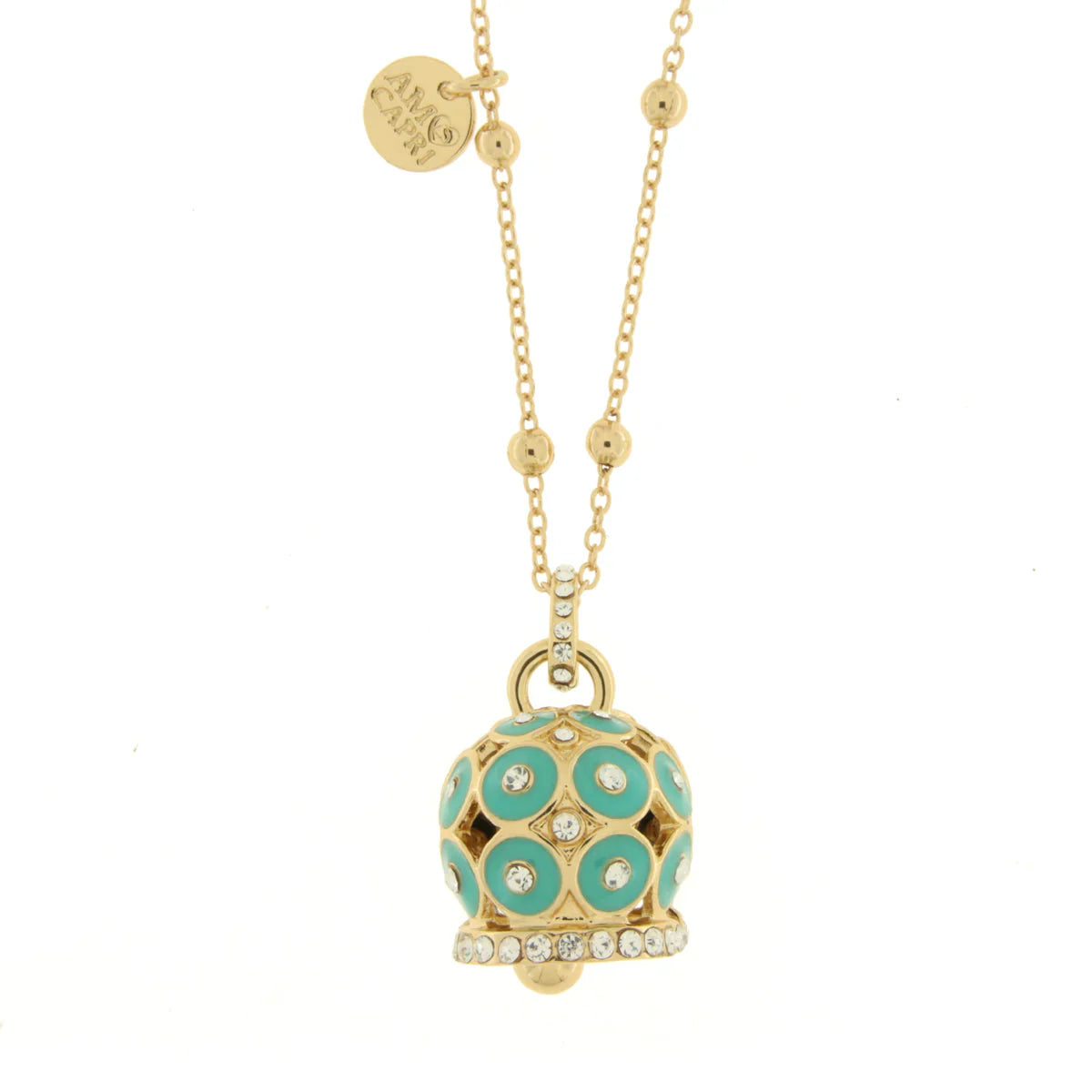 AMO CAPRI - Collana in Metallo con campana a pois verde e zirconi grande