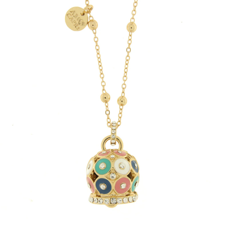 AMO CAPRI - Collana in Metallo con campana a pois multicolor e zirconi grande