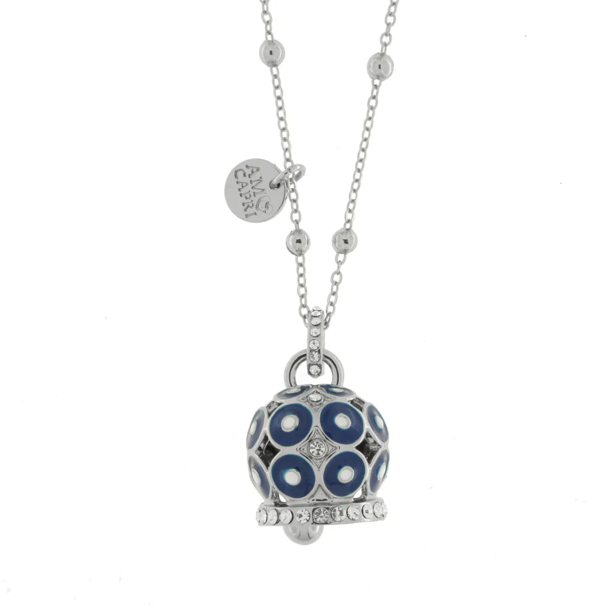 AMO CAPRI - Collana in Metallo con campana a pois blu e zirconi grande