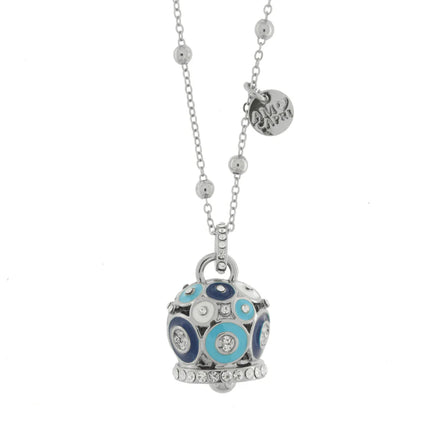 AMO CAPRI - Collana in Metallo con campana a pois blu e azzurro e zirconi grande