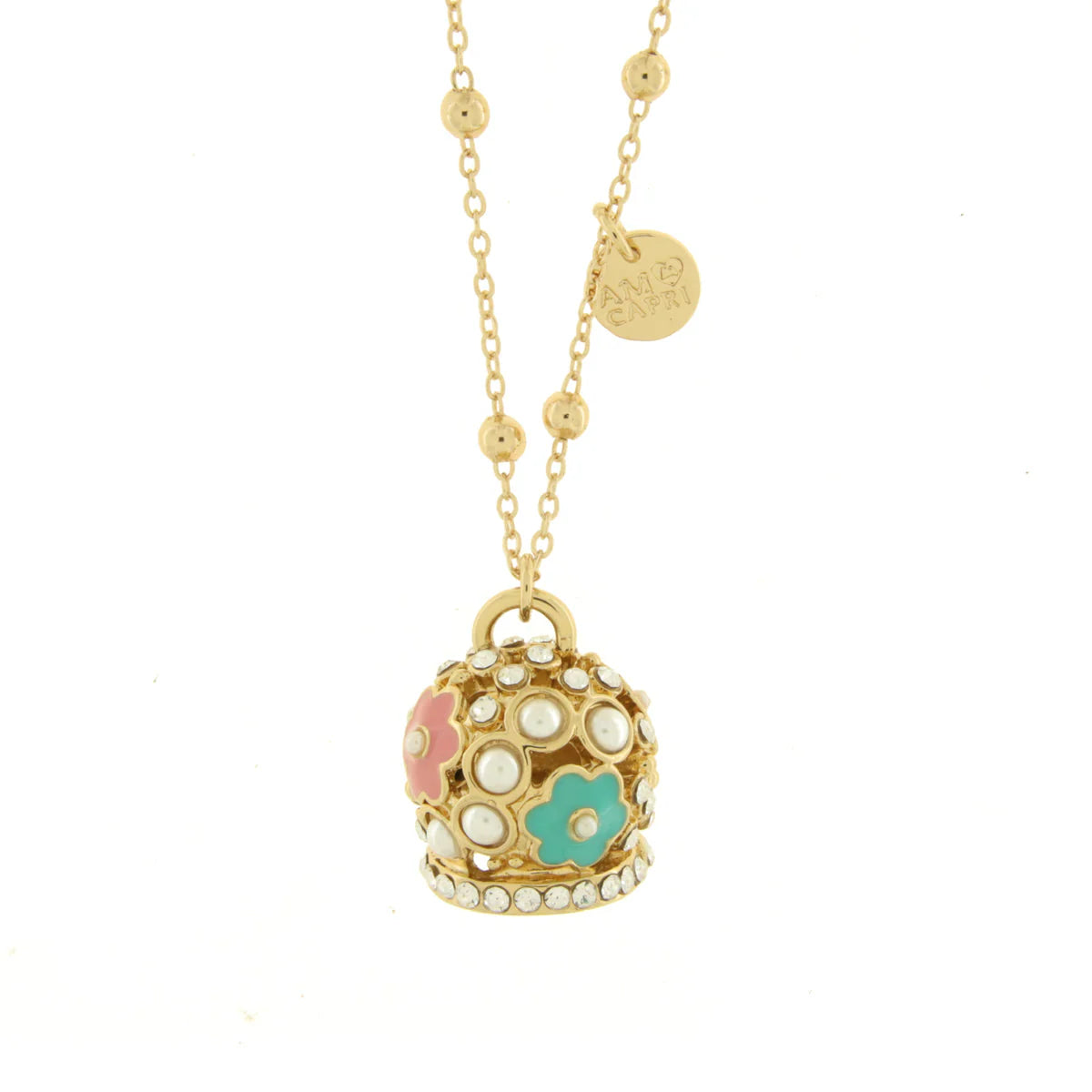 AMO CAPRI - Collana in Metallo con campana a fiore e perlegrande