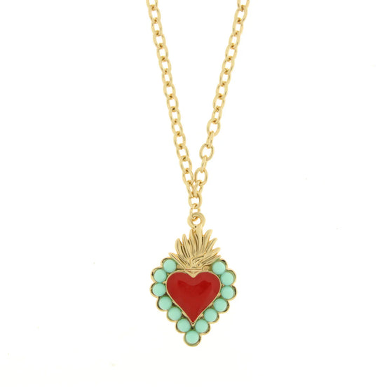 AMO NAPOLI - Collana in Metallo con cuore rosso e contorno verde