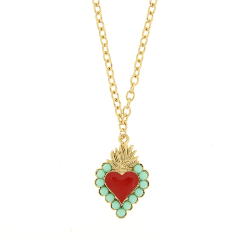 AMO NAPOLI - Collana in Metallo con cuore rosso e contorno verde