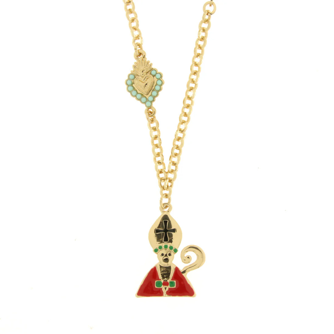 AMO NAPOLI - Collana in Metallo Con San Gennaro e cuore