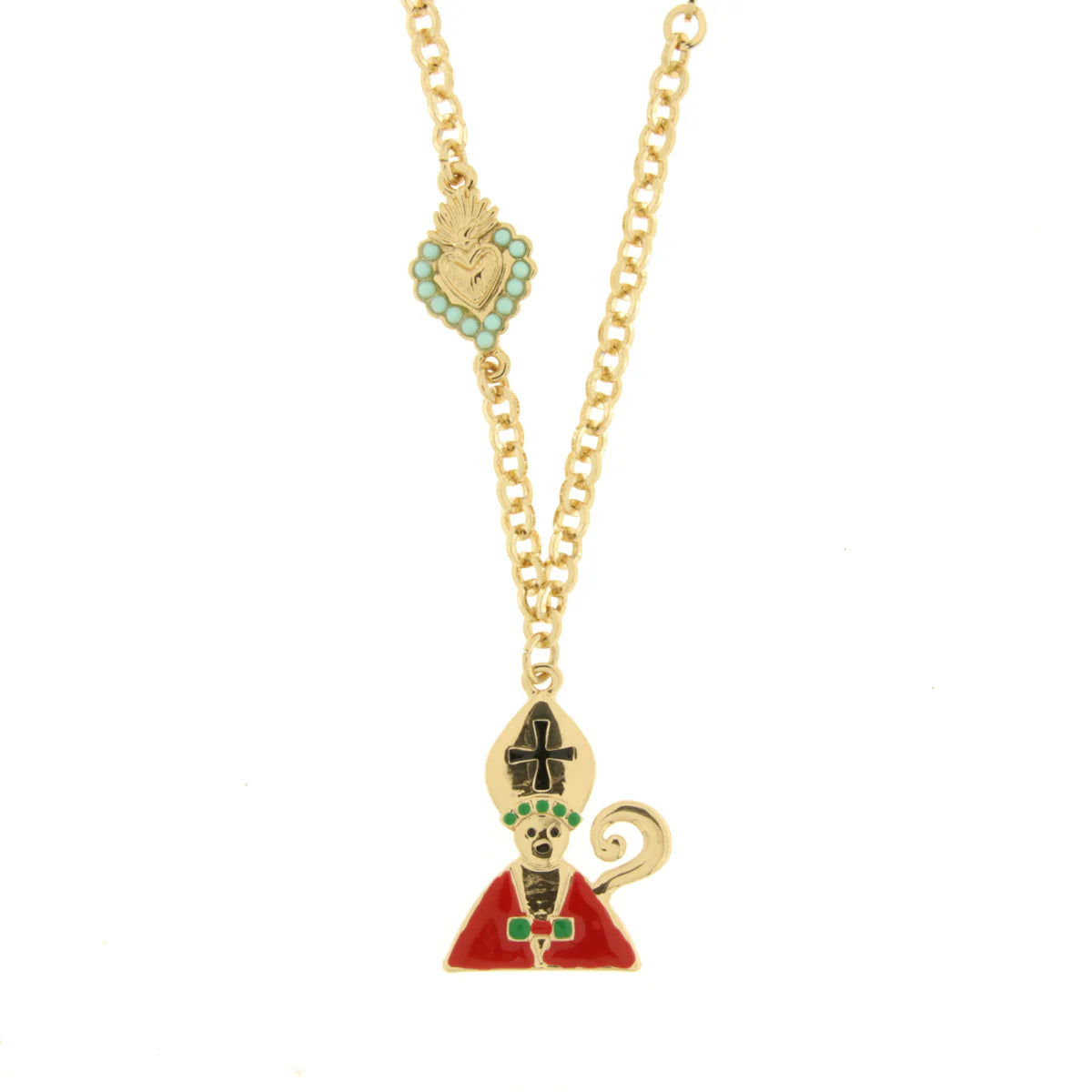 AMO NAPOLI - Collana in Metallo Con San Gennaro e cuore