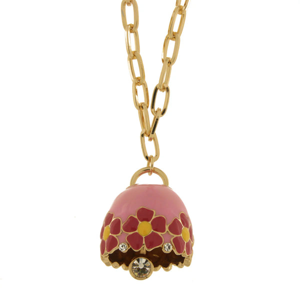 Amo Capri - Collana in Metallo con campanella rosa e fiori