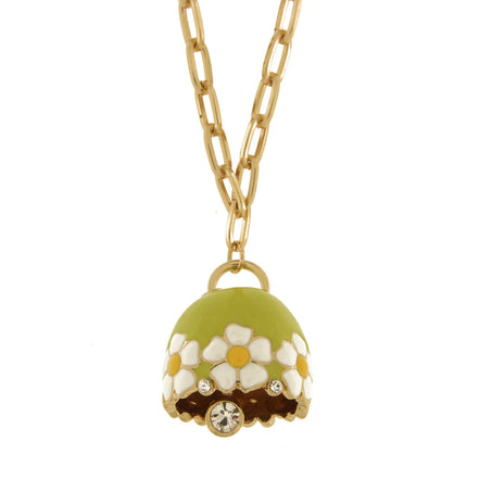 Amo Capri - Collana in Metallo con campanella verde e fiori