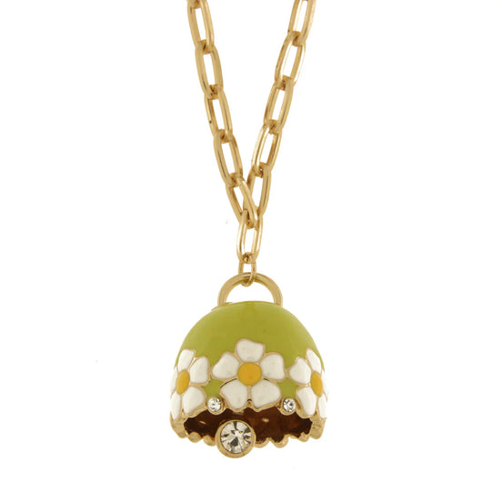 Amo Capri - Collana in Metallo con campanella verde e fiori