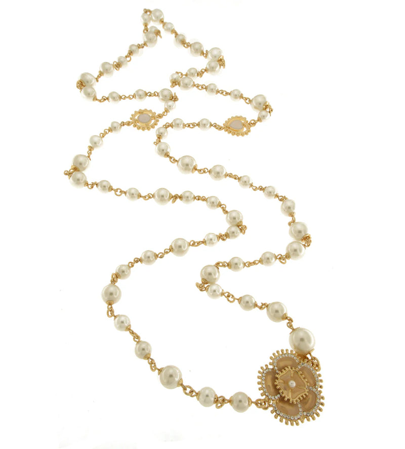 Amo Capri - Collana in Metallo con perle e fiore placcato oro