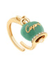 AMO CAPRI Anello in Metallo con campanella portafortuna color verde marino, con scritta Capri a rilievo e cristalli bianchi