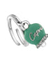 AMO CAPRI - Anello in Metallo con campanella portafortuna color verde acqua, con scritta Capri a rilievo e cristalli bianchi