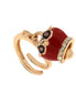 AMO CAPRI - Anello in Metallo con campanella portafortuna a gufo impreziosita da smalto rosso e nero e cristalli bianchi