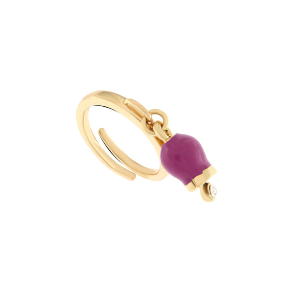 Amo Capri - Anello in Metallo con campanella portafortuna pendente, impreziosita da smalto e punto luce