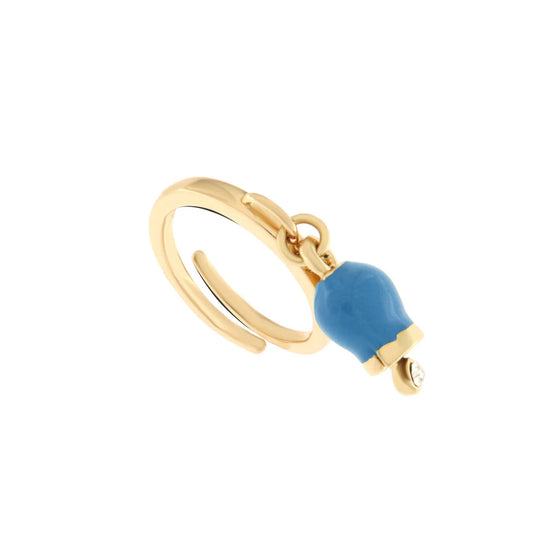 Amo Capri - Anello in Metallo con campanella portafortuna pendente, impreziosita da smalto e punto luce
