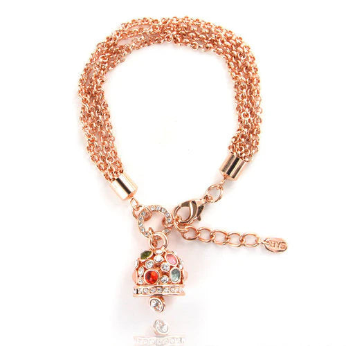 AMO CAPRI - Bracciale in Metallo catena multifilo, con campana pendente impreziosita da cristalli multicolore e punti luce bianchi