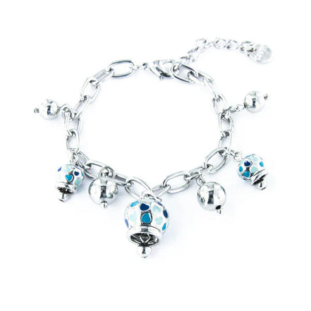 AMO CAPRI - Bracciale in Metallo con campanelle pendenti a trama cuori impreziositi da smalti nelle tonalità delll'azzurro
