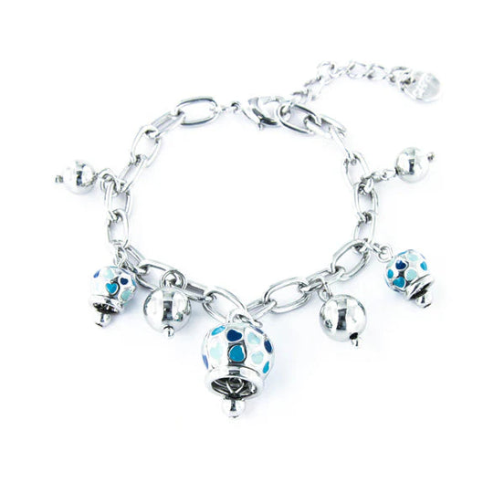 AMO CAPRI - Bracciale in Metallo con campanelle pendenti a trama cuori impreziositi da smalti nelle tonalità delll'azzurro