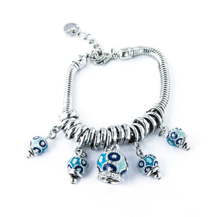 AMO CAPRI - Bracciale in Metallo multiciondoli pendenti con campanelle azzurre e cristalli luminosi