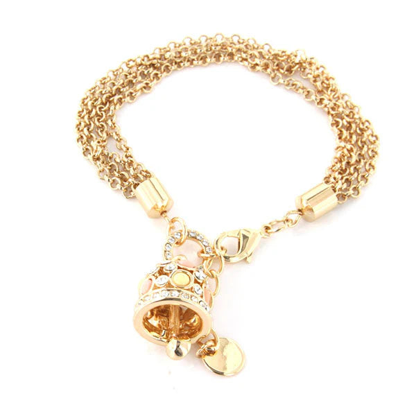 AMO CAPRI - Bracciale in Metallo catena multifilo, con campana pendente impreziosita da cristalli colorati e punti luce bianchi