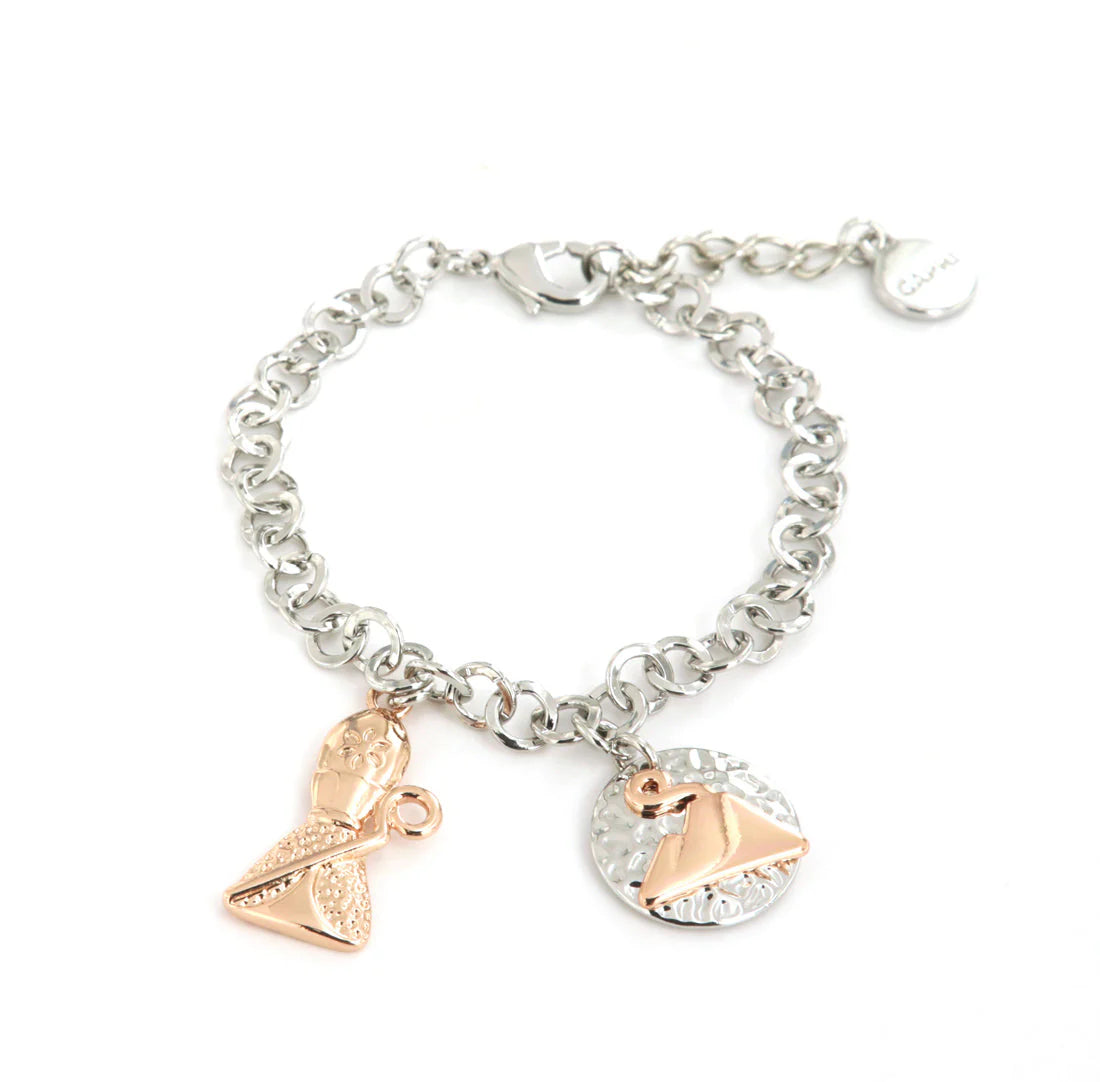 AMO NAPOLI - Bracciale in Metallo con San Gennaro pendente e medaglia con vesuvio