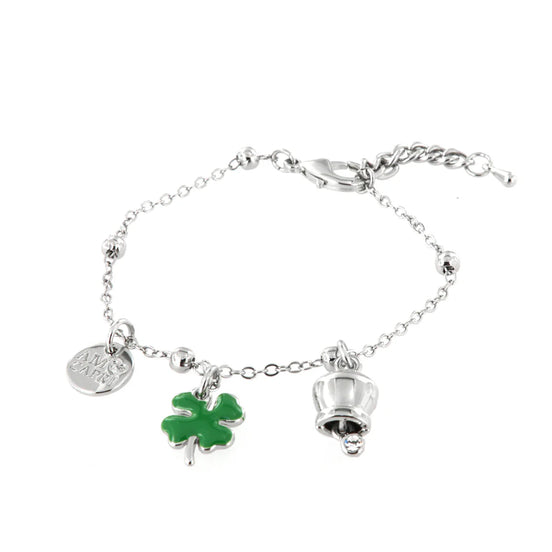AMO CAPRI - Bracciale in Metallo con campanella e quadrifoglio in smalto verde