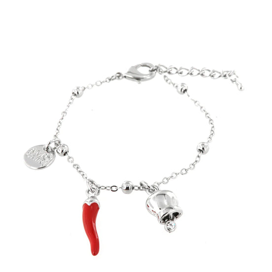AMO CAPRI - Bracciale in Metallo con campanella e corno in smalto rosso