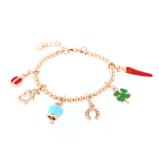 AMO CAPRI - Bracciale in Metallo con corno napoletano, quadrifoglio, coccinella, campana capri