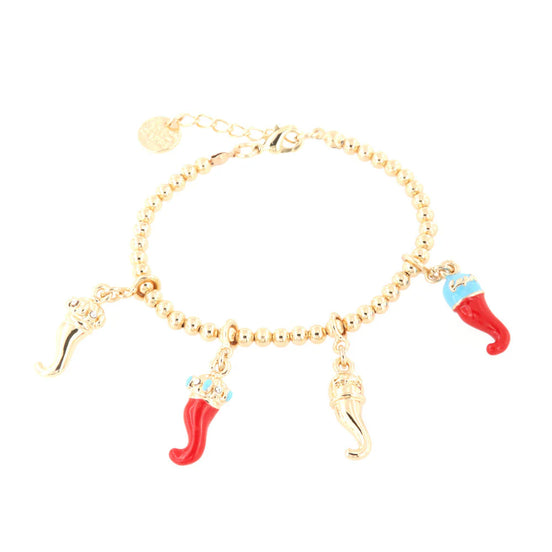 AMO CAPRI - Bracciale in Metallo con cornetti portafortuna pendenti, impreziositi da smalti colorati