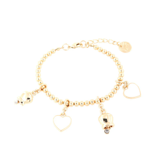 AMO CAPRI - Bracciale in Metallo multi ciondoli a forma di campanella e cuori in smalto bianco