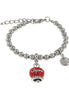 AMO CAPRI - Bracciale in Metallo maglia a sfere con campanella rossa con scritta Capri e cristalli bianchi