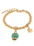 AMO CAPRI - Bracciale in Metallo maglia a sfere con campanella verde acqua con scritta Capri
