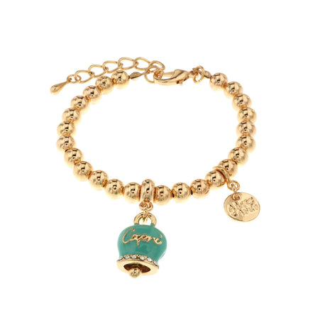 AMO CAPRI - Bracciale in Metallo maglia a sfere con campanella verde acqua con scritta Capri