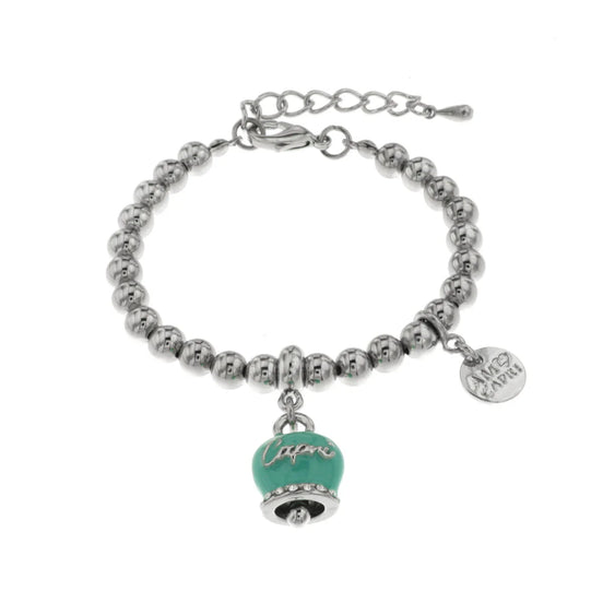 AMO CAPRI - Bracciale in Metallo con campanella pendente verde marino con scritta Capri