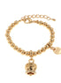 AMO CAPRI - Bracciale in Metallo maglia a sfera, con campanella portafortuna, con scritta Capri a rilievo e cristalli bianchi
