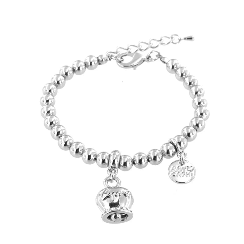 AMO CAPRI - Bracciale in Metallo maglia a sfere, con campanella scritta capri pendente, impreziosita da cristalli