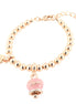 Amo Capri - Bracciale in Metallo maglia a sfere, con campanella scritta capri pendente impreziosita da cristalli e smalto rosa