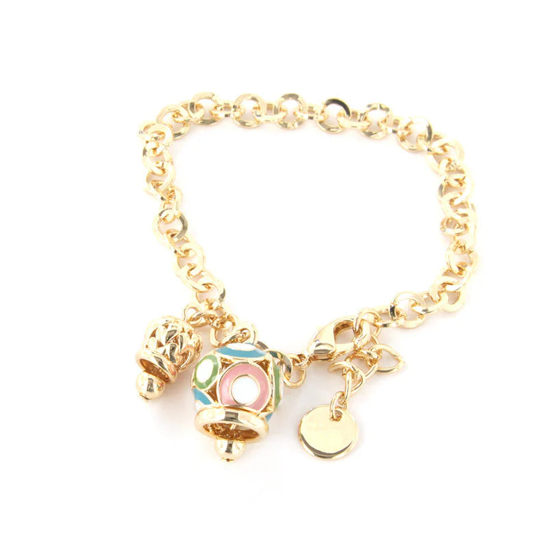 AMO CAPRI - Bracciale in Metallo con campana colorata e campanella traforata a cuori